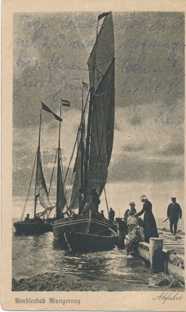 Postkarte Nordseebad Wangerooge. Abfahrt. 1885