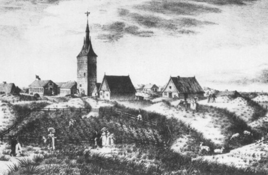 Das alte Inseldorf am Westturm einige Jahre vor seiner Zerstörung, 1845